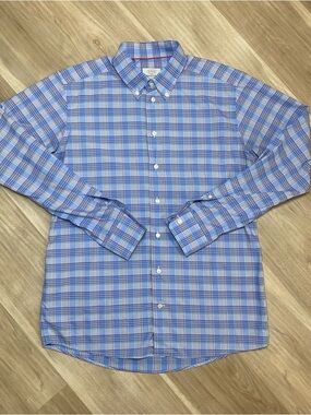 Eton Blue Plaid Button-Down Dress Shirt Large Mens